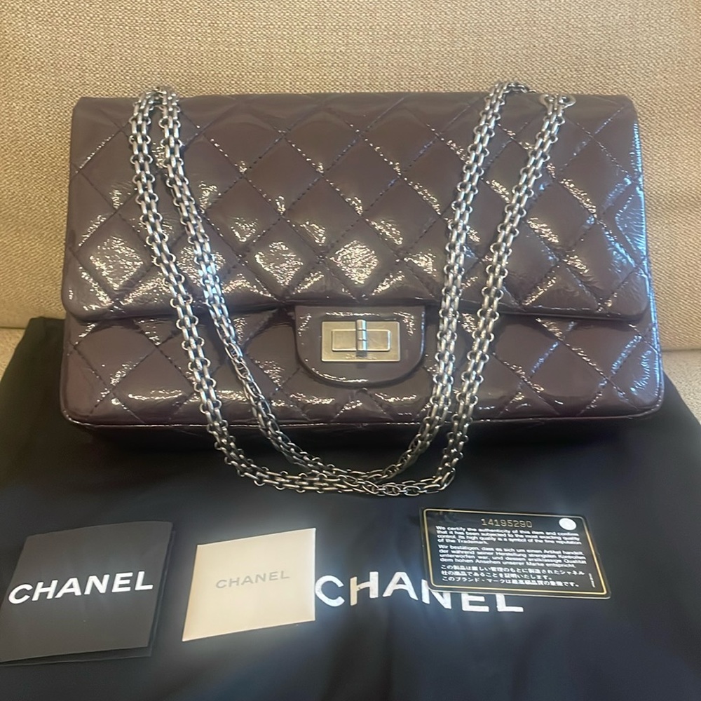 Chanel Eggplant Purple Patent Leather Reissue 227 Classic Double Flap